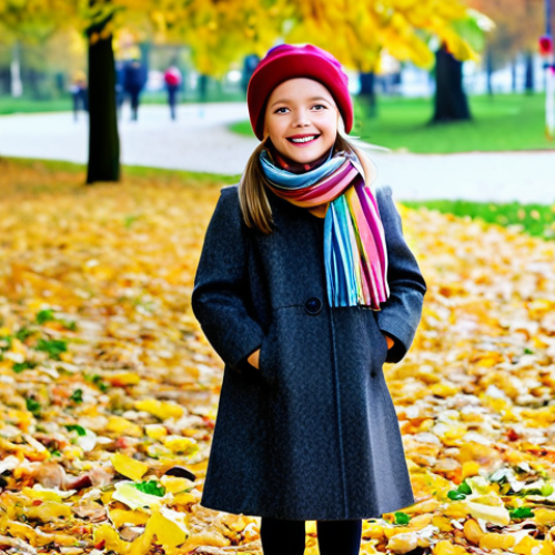 Home 26 **
"A cheerful young girl in a classic herringbone long coat, fully clothed, appropriate attire, standing in a park with autumn leaves, wearing a colorful scarf and a cute hat, safe for work, perfect anatomy, natural proportions, professional children's fashion photography, family-friendly, modest clothing."
**