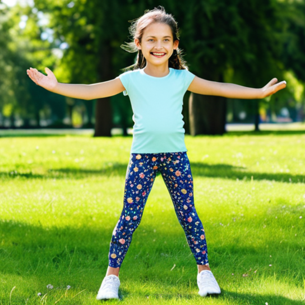 **

"A young girl playing in a park on a sunny summer day, wearing comfortable, fully clothed, and modest leggings with a colorful floral pattern. The leggings are made of breathable, moisture-wicking fabric. She is smiling and appears happy and active. Background includes green grass, trees, and other children playing. safe for work, appropriate content, perfect anatomy, natural proportions, professional, family-friendly, well-formed hands, proper finger count."

**