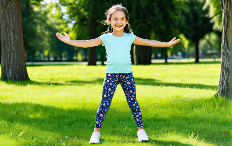 **

"A young girl playing in a park on a sunny summer day, wearing comfortable, fully clothed, and modest leggings with a colorful floral pattern. The leggings are made of breathable, moisture-wicking fabric. She is smiling and appears happy and active. Background includes green grass, trees, and other children playing. safe for work, appropriate content, perfect anatomy, natural proportions, professional, family-friendly, well-formed hands, proper finger count."

**