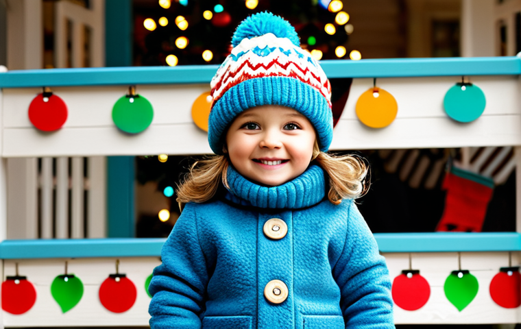 아동용 겨울 액세서리 - Reflective Winter Gear** A child in appropriate winter attire, fully clothed, wearing a bright, col...