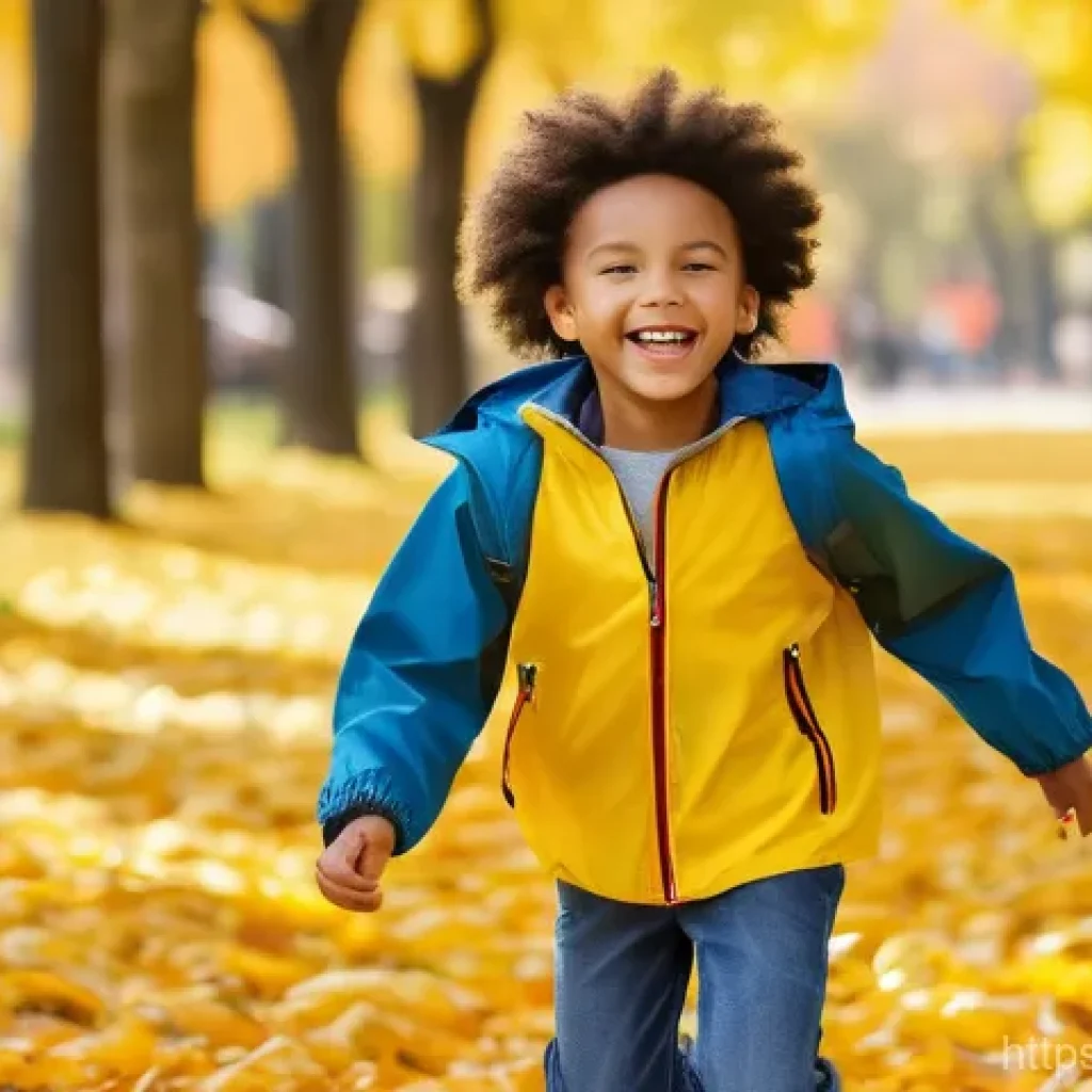 아동용 바람막이 자켓 - A cheerful 7-year-old child, of diverse ethnicity, with a bright smile, running through a sunny park...