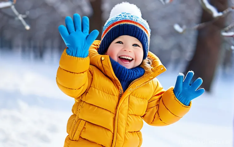 아이 방한복 스타일링 - A joyful 5-year-old child, dressed in a lightweight yet warm, vibrant yellow long puffer jacket with...