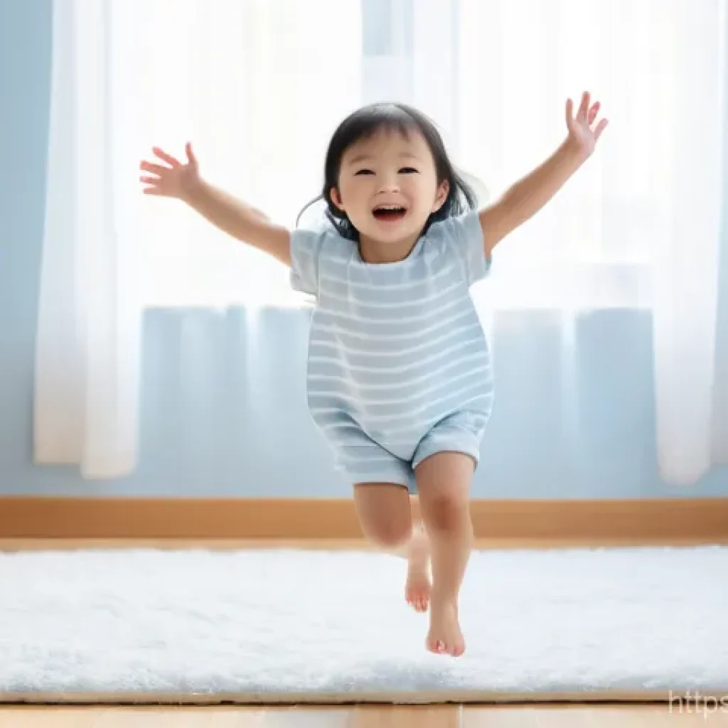 아동용 여름 슬리퍼 리뷰 - A joyful 5-year-old Korean girl, wearing a light blue and white striped cotton romper with short sle...