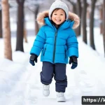 아동 겨울 외투 스타일 - A cheerful young child wearing a lightweight, warm down jacket designed for active winter play. The ...