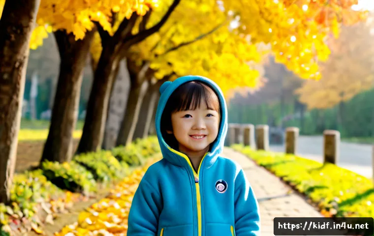 Home 31 아동용 플리스 자켓 추천 - Photorealistic child wearing a cozy lightweight fleece jacket, standing on a quiet autumn park path ...